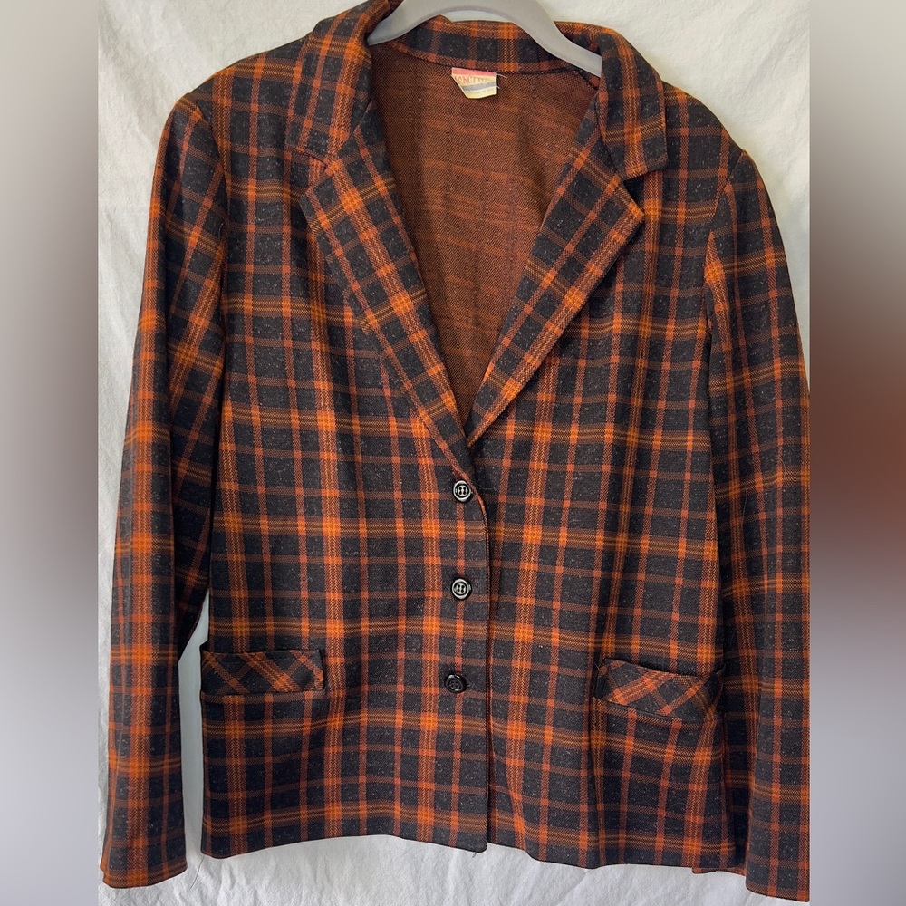 Vintage Blazer Jacket Plaid Orange & Gray
